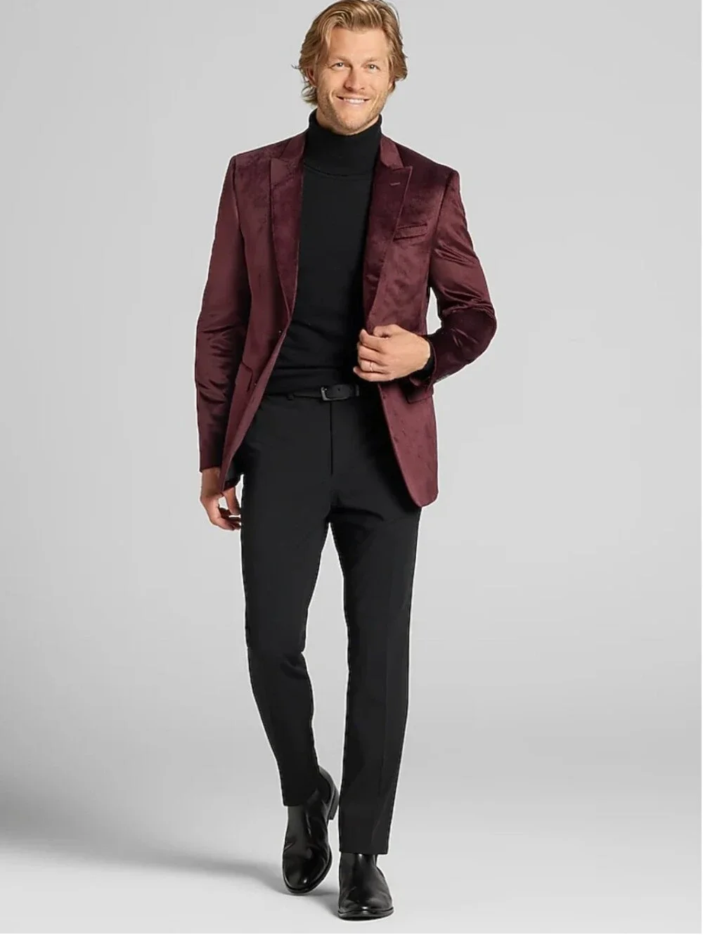 Egara Men's Warehouse Velvet Dinner Jacket Size 40R Skinny Fit Dark Wine NWT